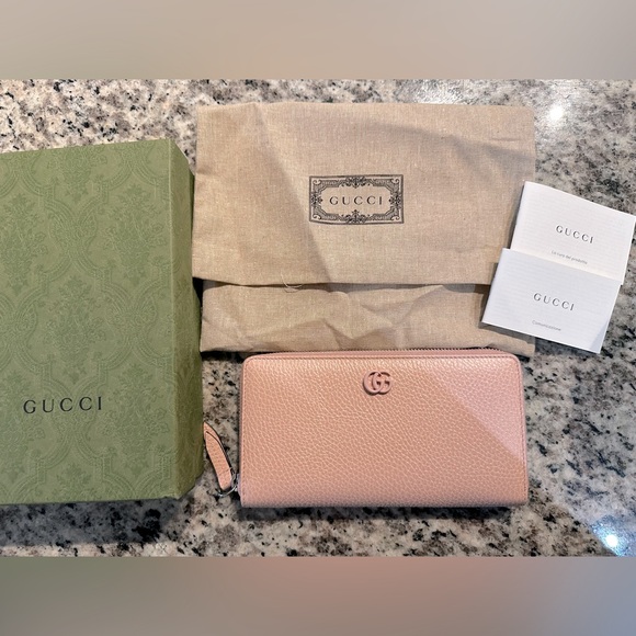 Gucci Handbags - Authentic Gucci GG Marmont Pale Pink Leather Zip Around Large Wallet
